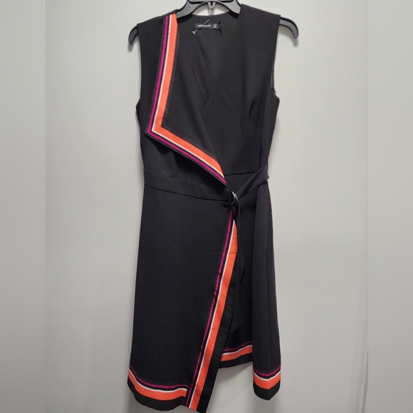 Karen Millen Black Assymetric Wrap Dress Size 6 US - Picture 2 of 14